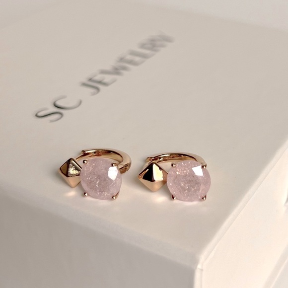 Pink Hoop Earrings Rose Gold Plated Luxury Jewelry - Picture 4 of 10